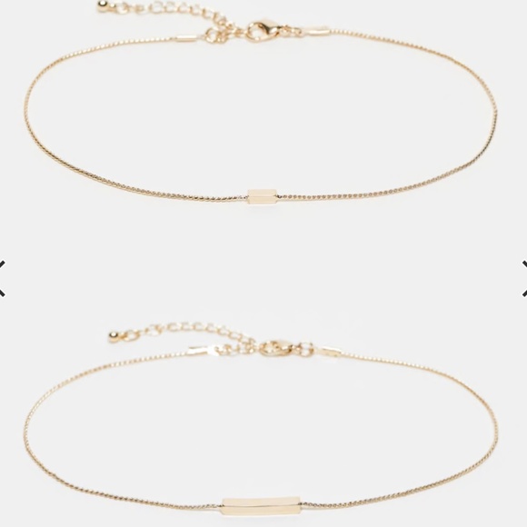 Gold Tone Anklets with Bar Detail ◦ Size: Curve/Wide ◦ 2 Pack - Picture 1 of 4